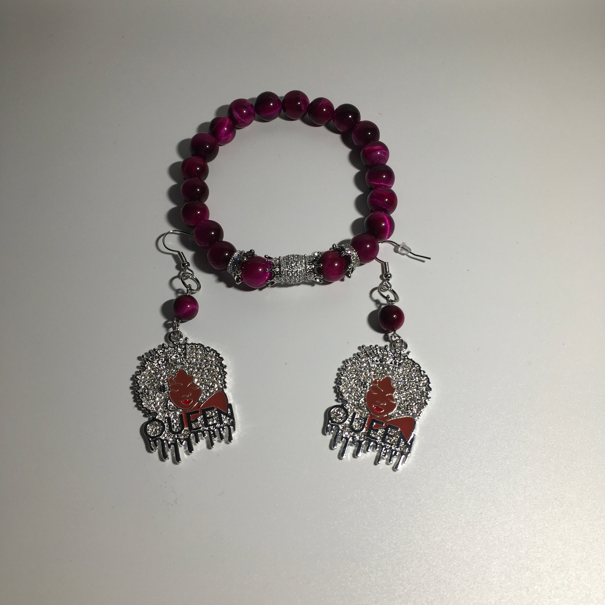 Sterling Queen Charm Bracelet & Earring Set