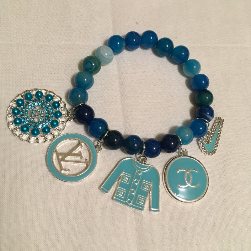 Shades of Teal Stacked Charm Bracelets (2)
